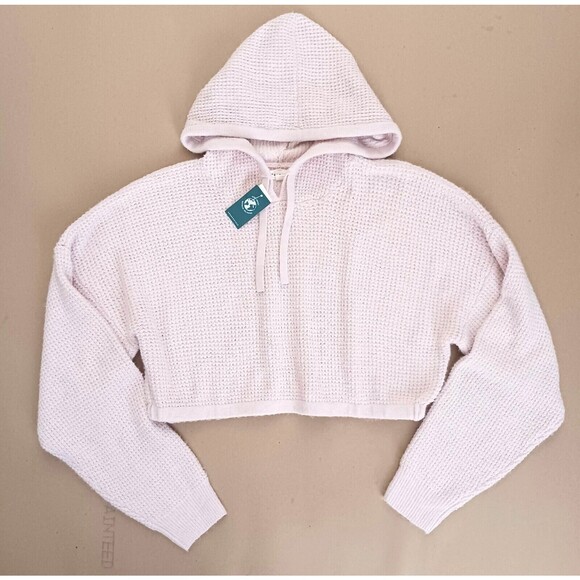 NWT Aeropostale Crop Hoodie Sweater Lt Pink Soft Waffle Knit Sz L - Picture 1 of 8